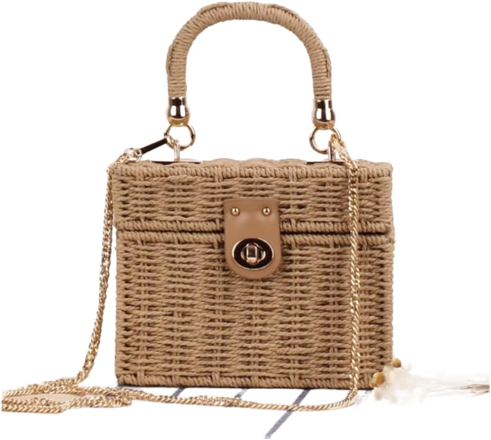 ストローバッグ サマーストロー ビーチバッグ レディース サマーラタンバッグ スクエア クロスボディバッグ レディウィッカーハンドバ