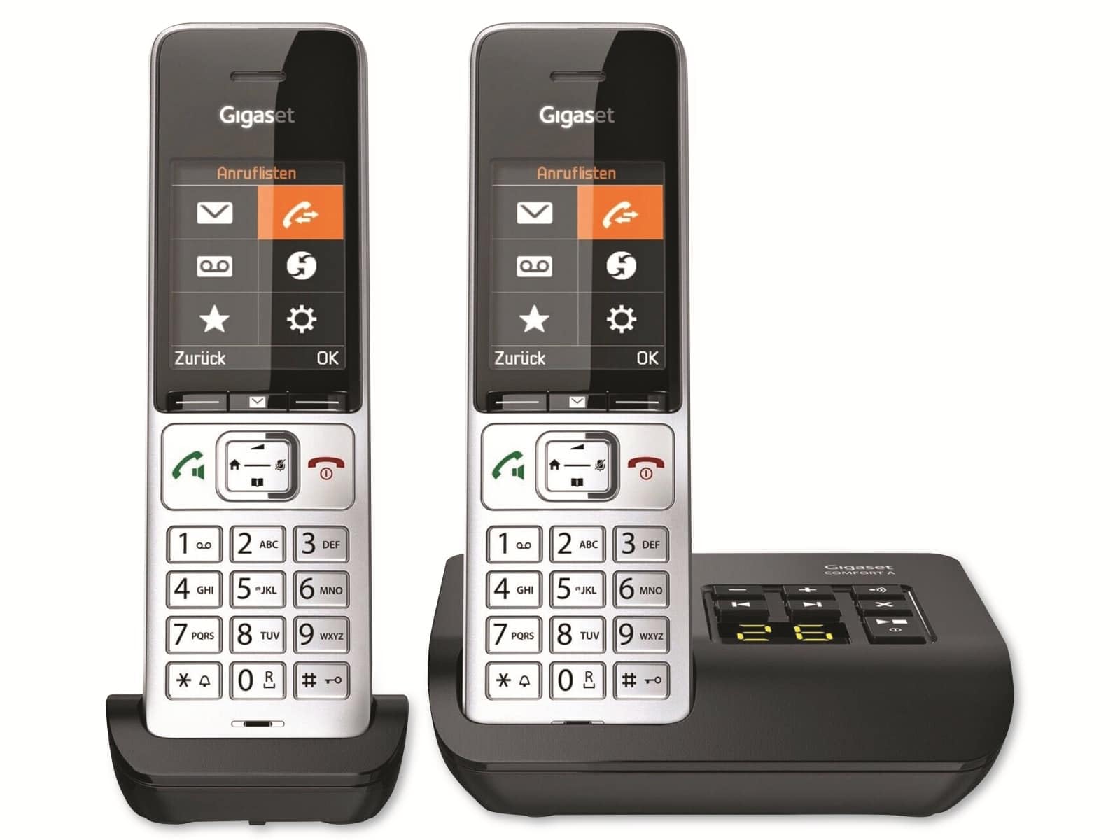 Gigaset Comfort 500A Duo analoges Telefon, Silber/schwarz, 2 Mobilteile | Anrufbeantworter, Duo-Set