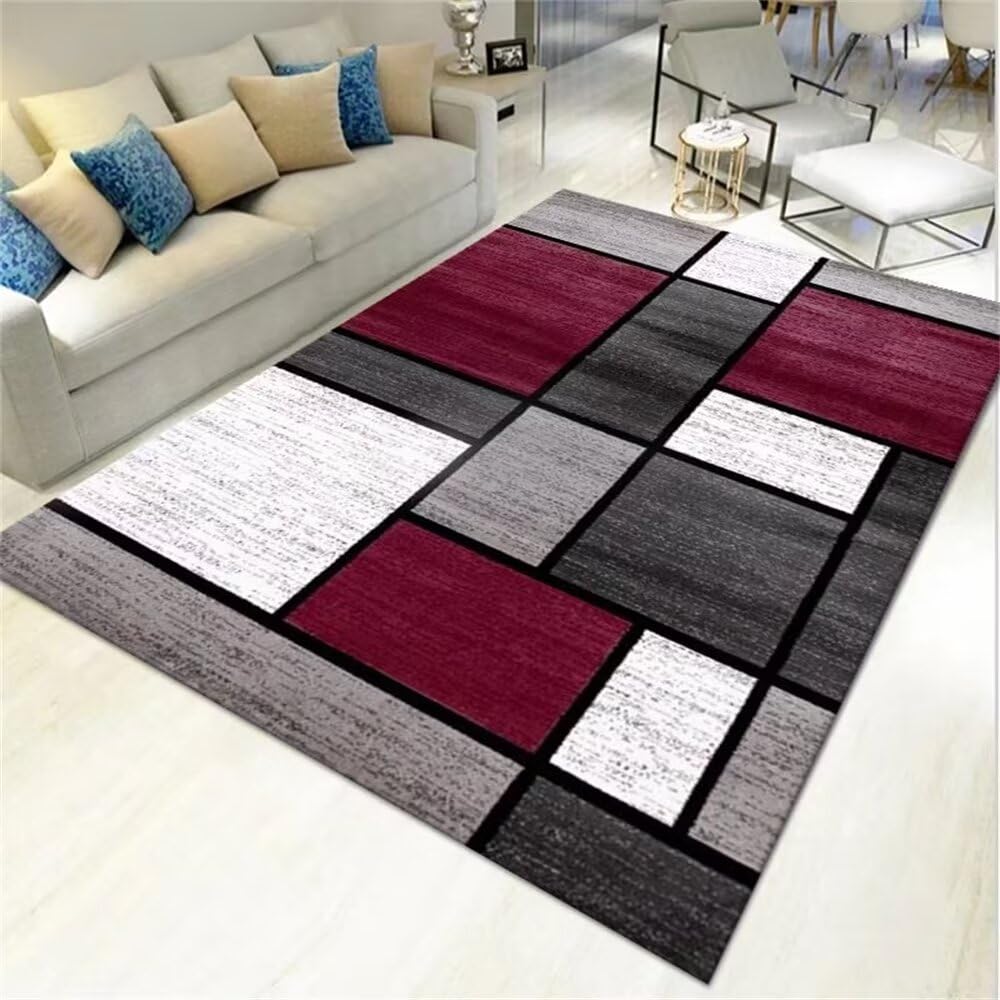 Tapis de chambre d'adolescent moderne rouge et gris grand format