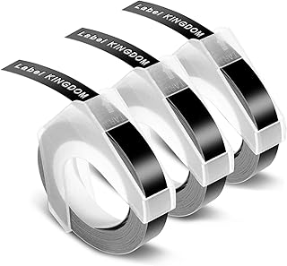 3 X Embossing Tape Compatible Dymo Omega Label Tape Replacement for 9mm Dymo Embossing Tape 3D for Dymo Omega Home Embossing Label Maker Omega S0717930 Junior S0717900, White on Black