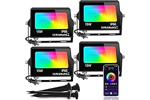 iMing 4 Packs LED Flood Light Outdoor with Stake, Halloween Color Changing...