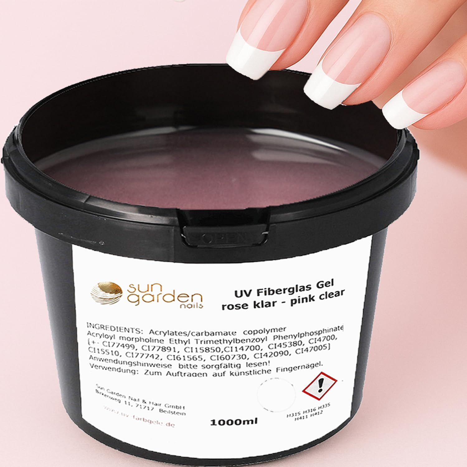 Gel UV in fibra di vetro rosa trasparente, 1000 ml, Premium Line – Gel di finitura, top coat – High Gloss Gel 1 fase