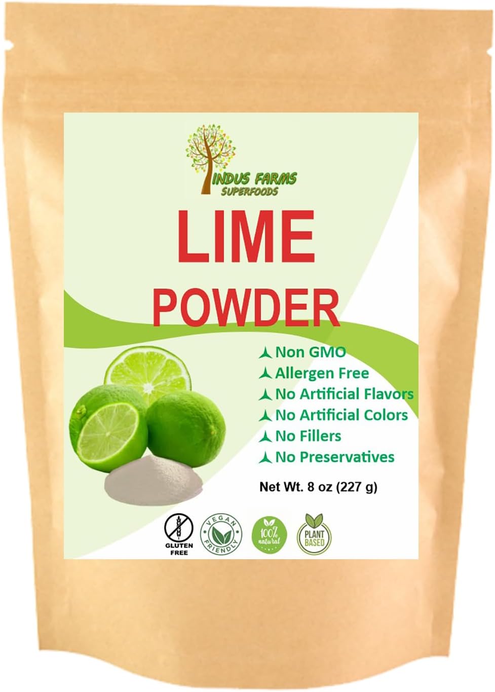 Indus Farms Lime Juice Powder Drink Mix, Unsweetened, Made from Fresh Limes (No Peel), Smooth Mixing, No Preservatives, For Drinks, Cooking, Baking & Marinades, 5 LB (Value Pack)