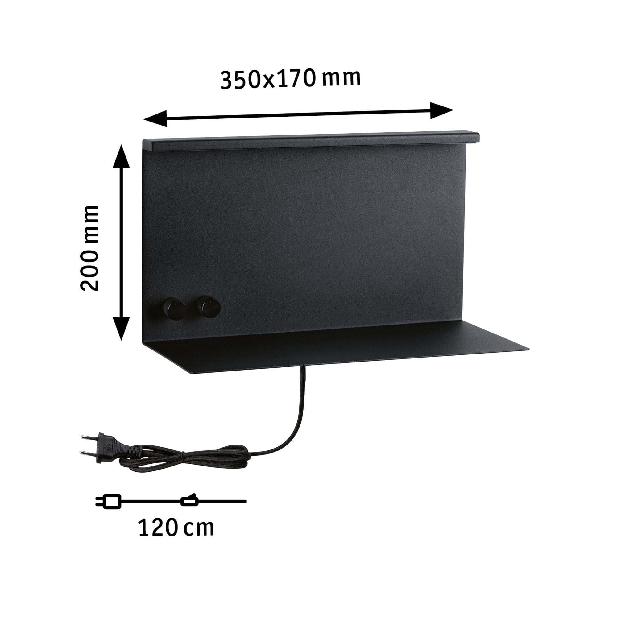 Paulmann 96773 LED Wandleuchte Jarina USB C 4,5 / 1x1,6W 540lm / 200lm dimmbar 350x170mm Schwarz matt Metall 3000K