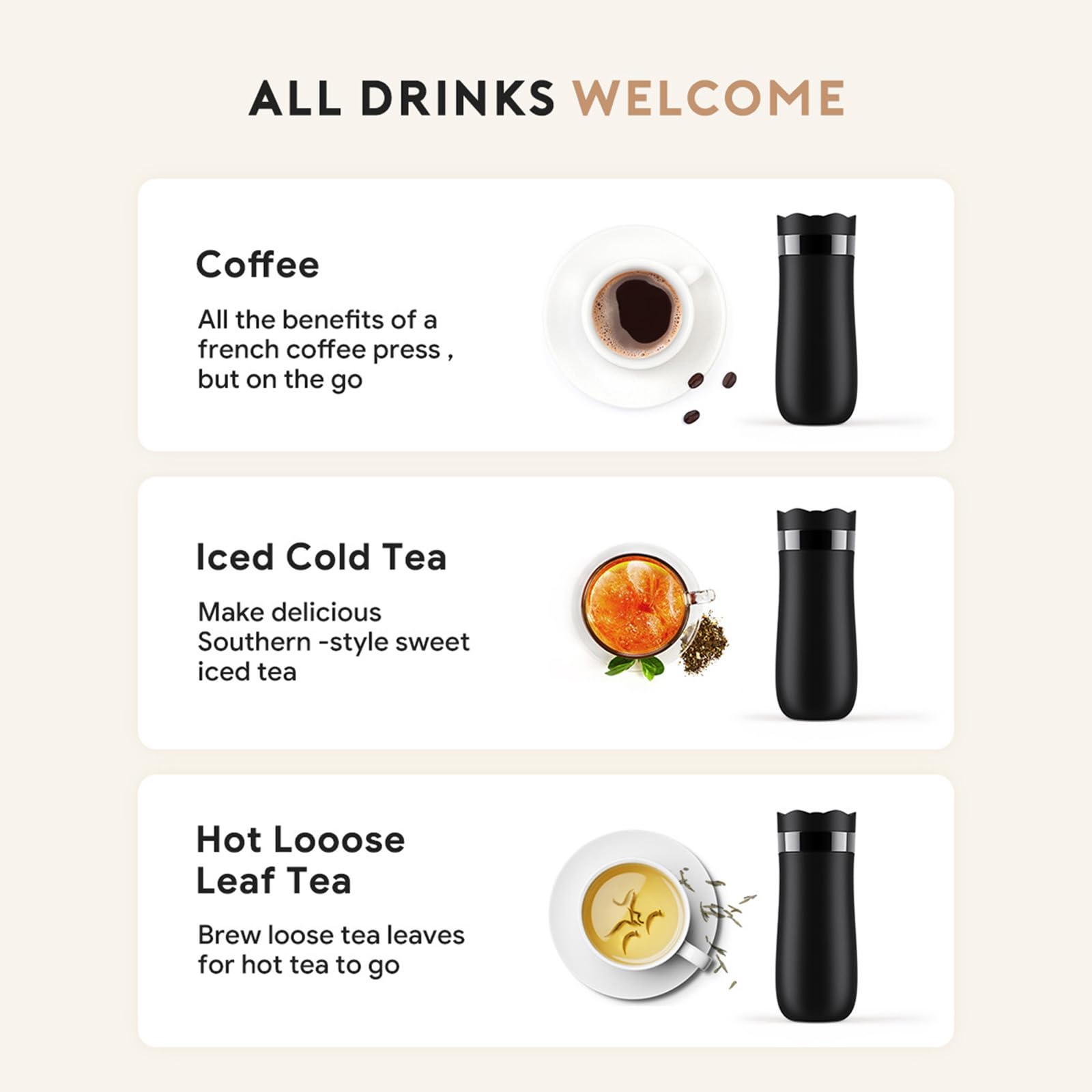 Pressa da caffè Portatile Tazza da caffè Pressa da caffè Portatile Funzionale con Isolamento sotto Vuoto per Studenti Lavoratori Comodo Produttore Birra