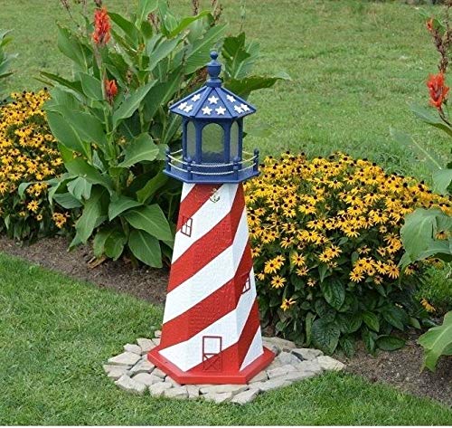 Backyard Crafts Amish-Made Patriotic Lighthouse with Solar-Powered LED Lighting, 39