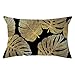 Funda de Almohada de jardín Dorado decoración del hogar 30*50cm Hojas de Plantas Funda de Almohada Blanca y Negra para Sala de Estar Funda de cojín de Lino-D,Francia