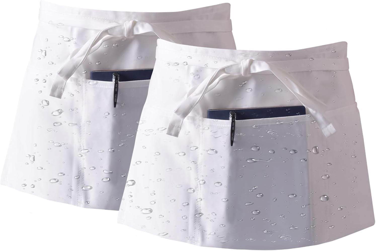 Vita Grembiule con 2 Tasche per Uomo Donna, Cameriere Grembiule Cuoco, Grembiule Corto, Chef Grembiule da Cucina, Corta Mezzo Grembiuli per Casa Bar Bistrot Caffè Ristorante (Arancione e Nero