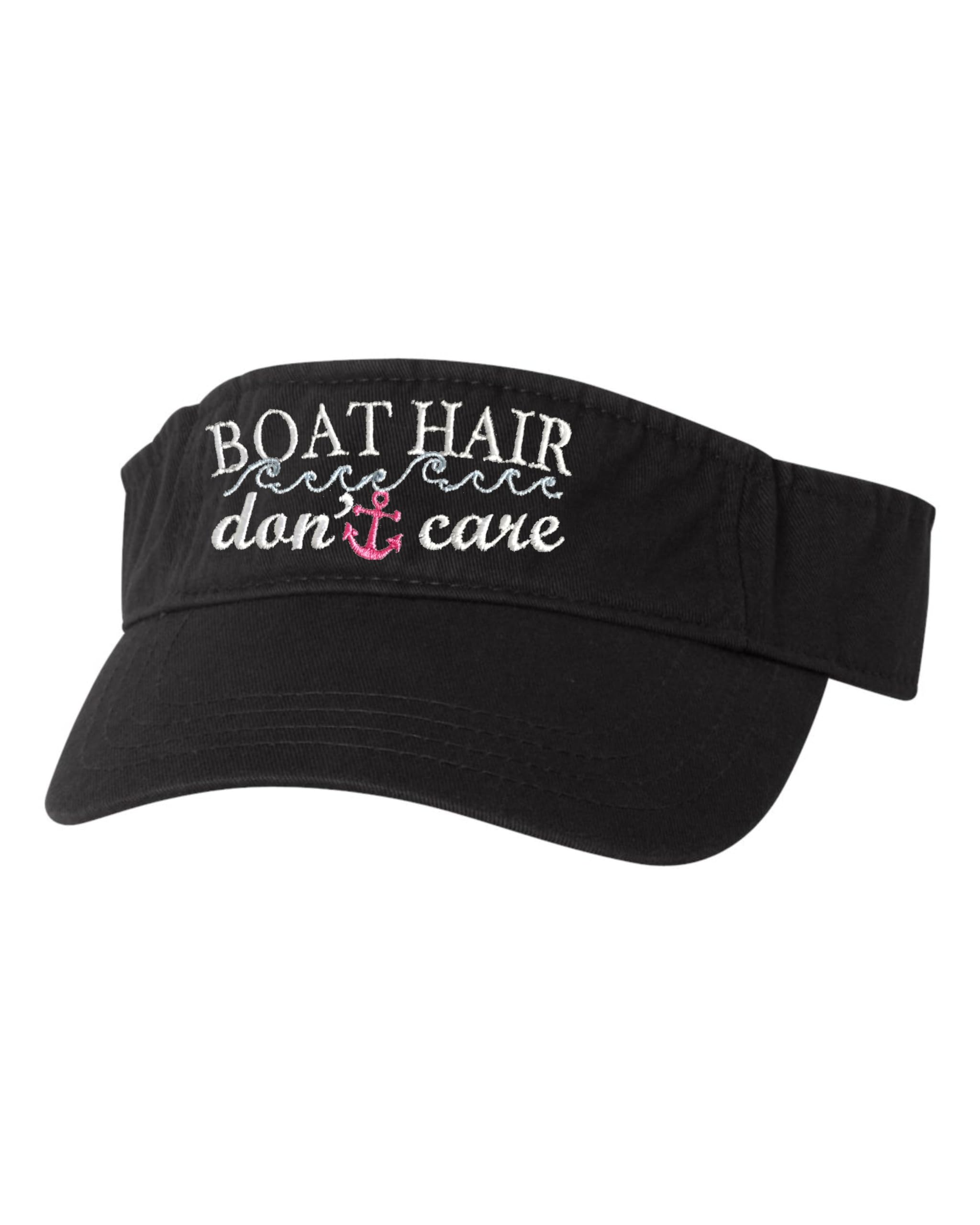 Go All Out One Size Black Visor Boat Hair Don't Care Embroidered Visor Dad Hat