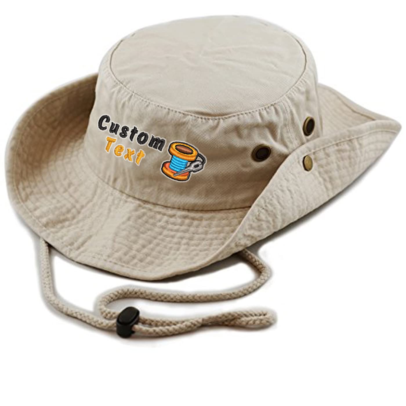 Custom Embroidered Logo & Text Mens Boonie Sun Hat UV Protection Outdoor Bucket Fishing Hat for Hiking Safari & Gardening