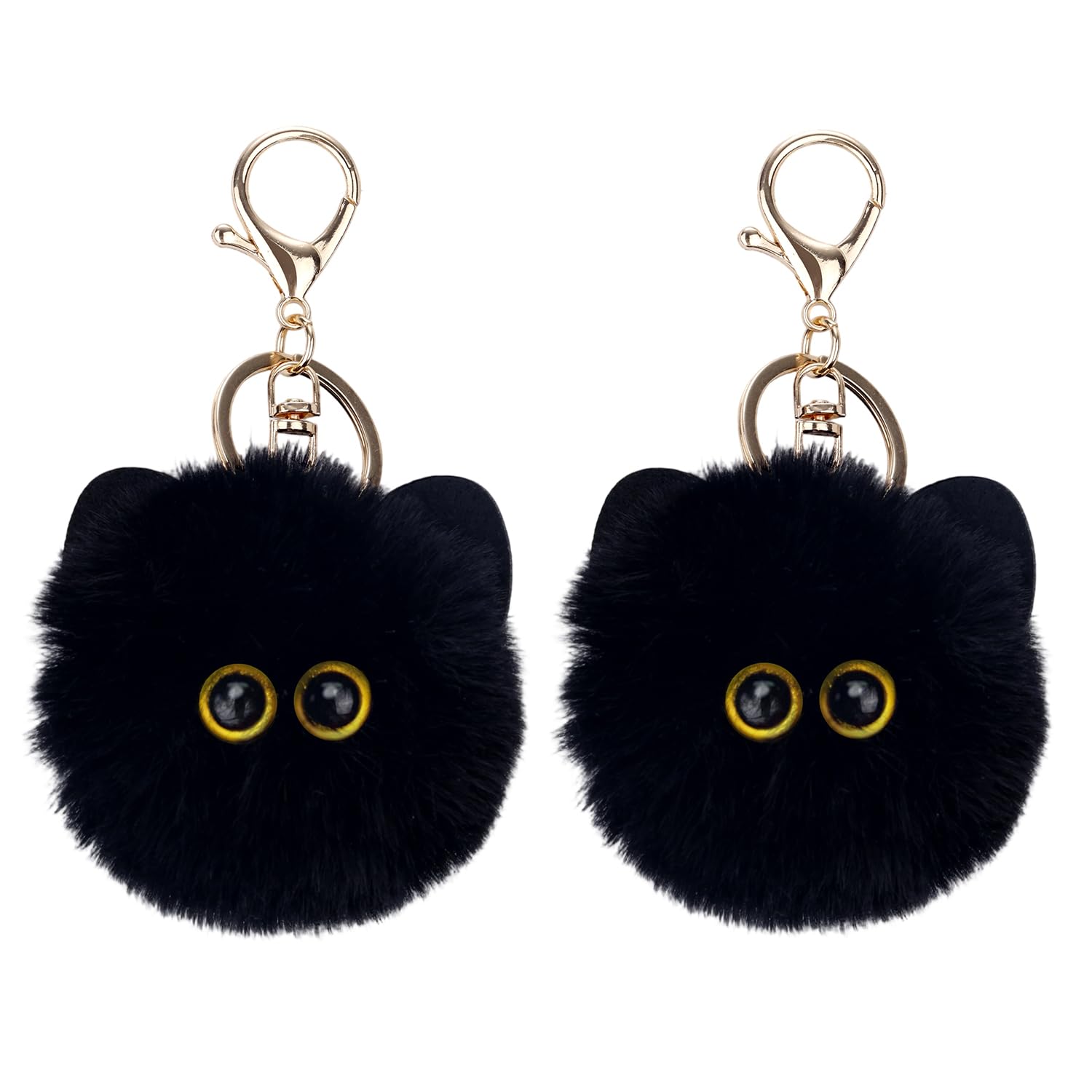 2szt Czarny Kot Miękki Brelok, Słodki Kot Pompon Brelok Miękki Kawaii Zawieszki Plecaka dla Kobiet Dziewczyn Kluczyki do Samochodu Portfele Akcesoria do Torby