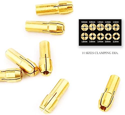 Miniatura 5 de Juego de pinzas para brocas rotativas Dremel, 10 portabrocas de latón de 0.020-0.126 in de largo de 0.669 in de largo, juegos de reemplazo de