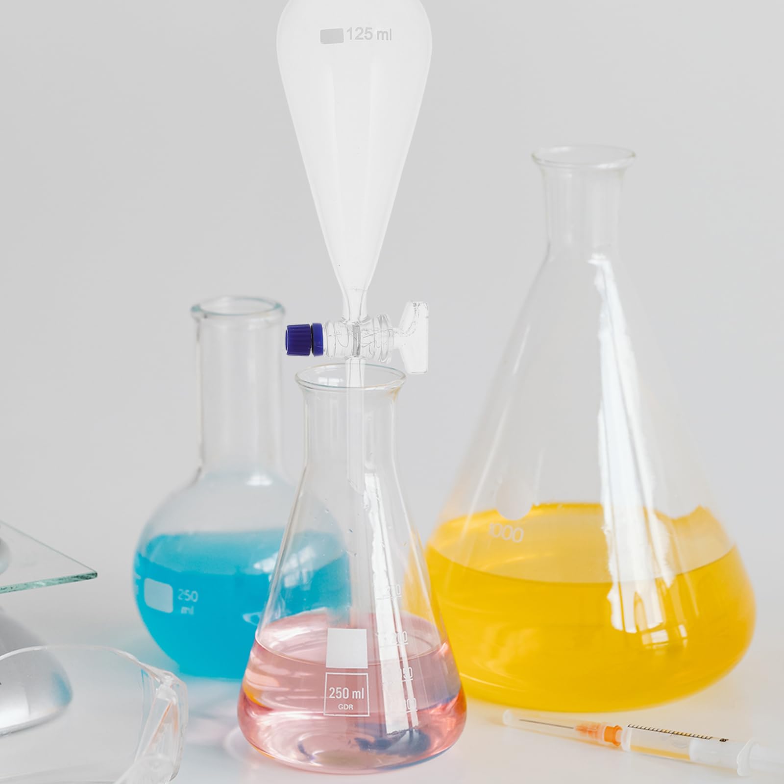 iplusmile Ampoule À Décanter, Séparateur en Verre Borosilicaté Verre En Forme de Poire Ampoule À Décanter Entonnoir pour Laboratoire de Chimie Accessoire Transparent, 125Ml