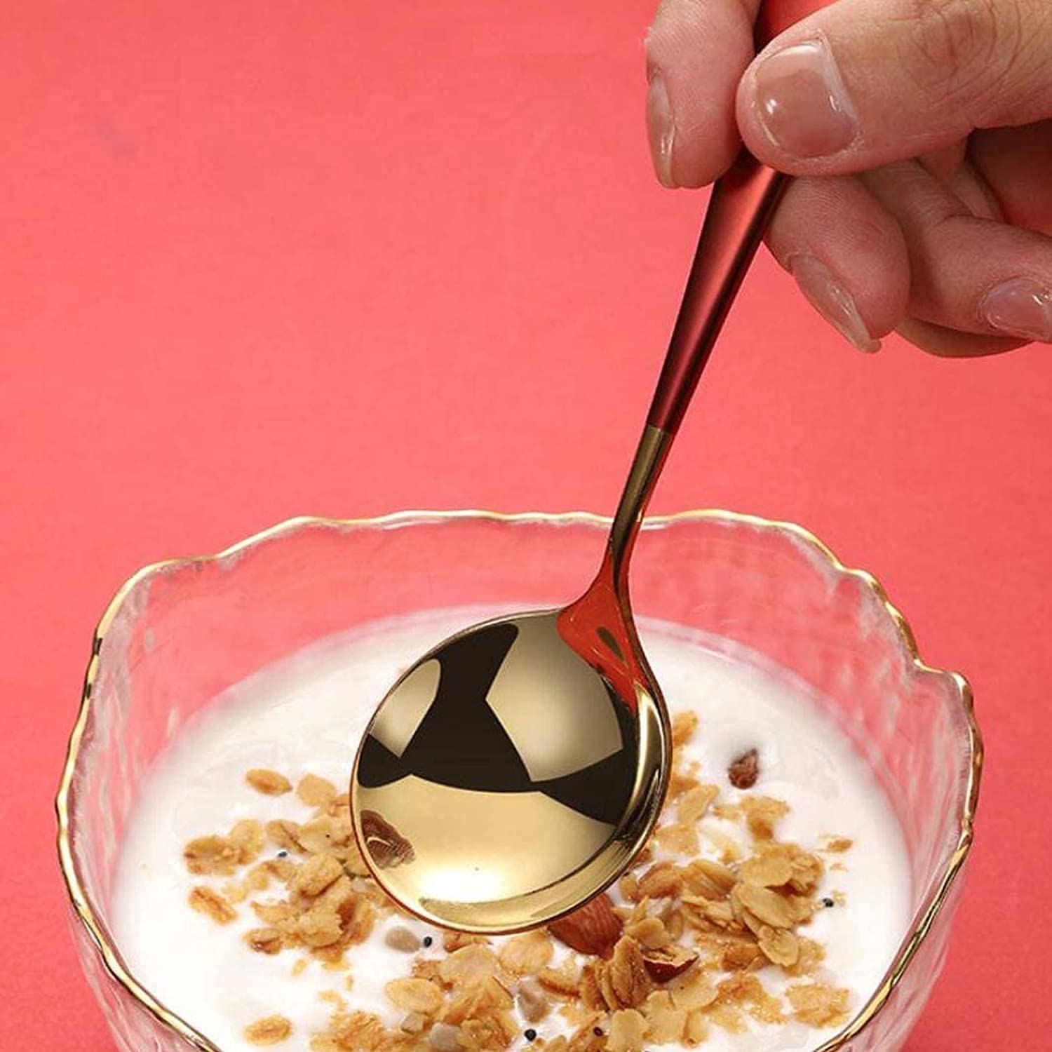 Golden Round Head Spoons, sus 304 Modern and Fashionable Thick 7.2 in Spoon Used for Soup, Grain, Dessert, Fruits, Milk Tea, Coffee (Set of 6) — Amazon image 2