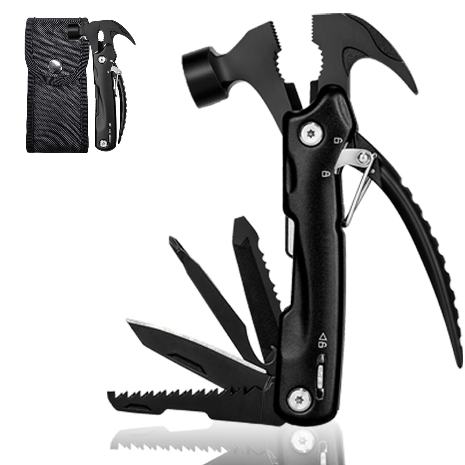 Hammer Multitool, Cool Gadgets Multi Tool with Gift Box Carrying Case Birthday Stocking Stuffers Father's Day Valentines Day Gifts for Men Husband Him Camping Accessories(Black)