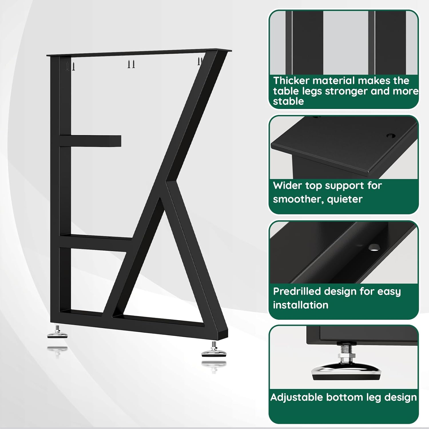 Table Legs-28inches Height 20inches Wide Furniture Desk Bench Dining Legs Adjustment Feet Pads K Shape Black Metal Table Legs Set of 2