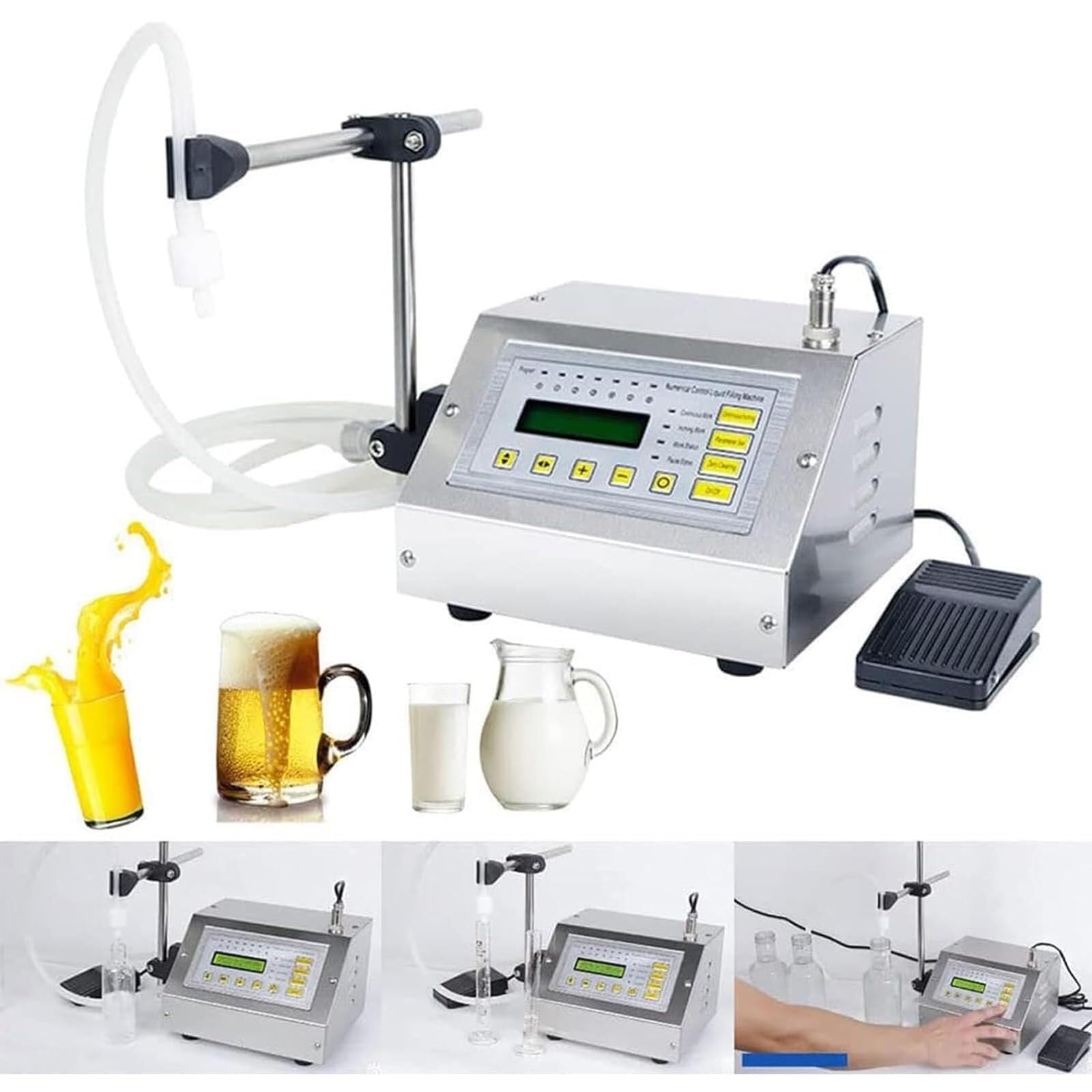 Máquina automática de llenado de botellas, 5 ~ 3500 ml, máquina de llenado de líquidos CNC de un solo cabezal, máquina dispensadora de bebidas de jugo, acero inoxidable
