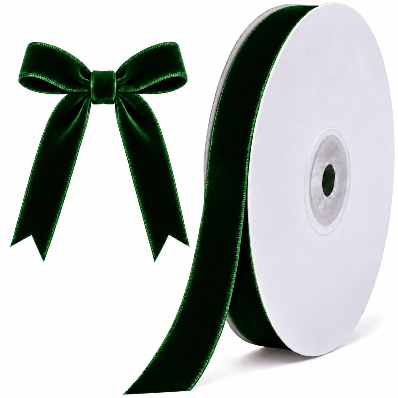 Tsorode 10 Yards Dark Green Velvet Ribbon for Christmas Tree, 5/8 Inch