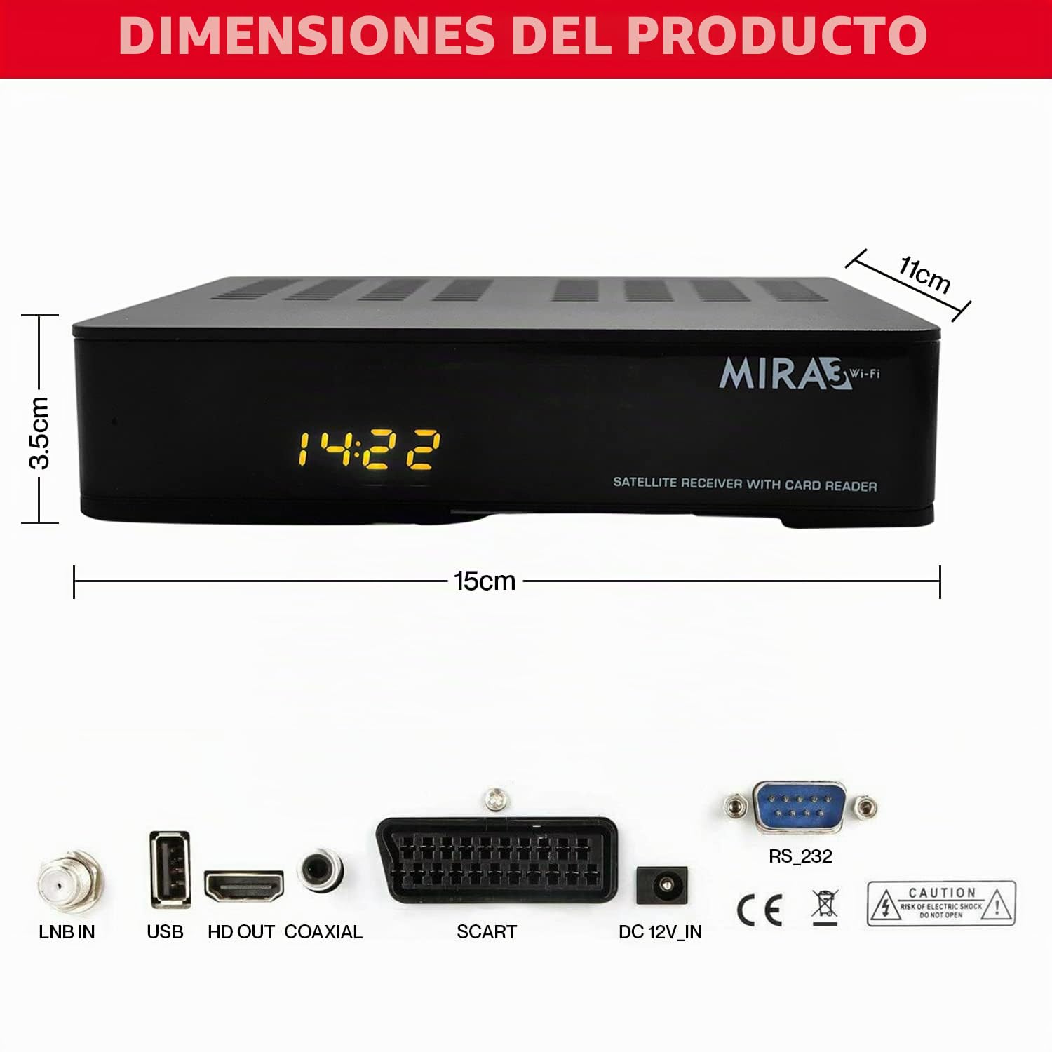 Amiko MIRA3 - Receptor de Satélite HD Con Función de Grabación, Ranura Para Tarjetas, Timeshift, HDMI, PVR, USB, WiFi, AAC-LC, SCART, Coaxial - Para Satélites