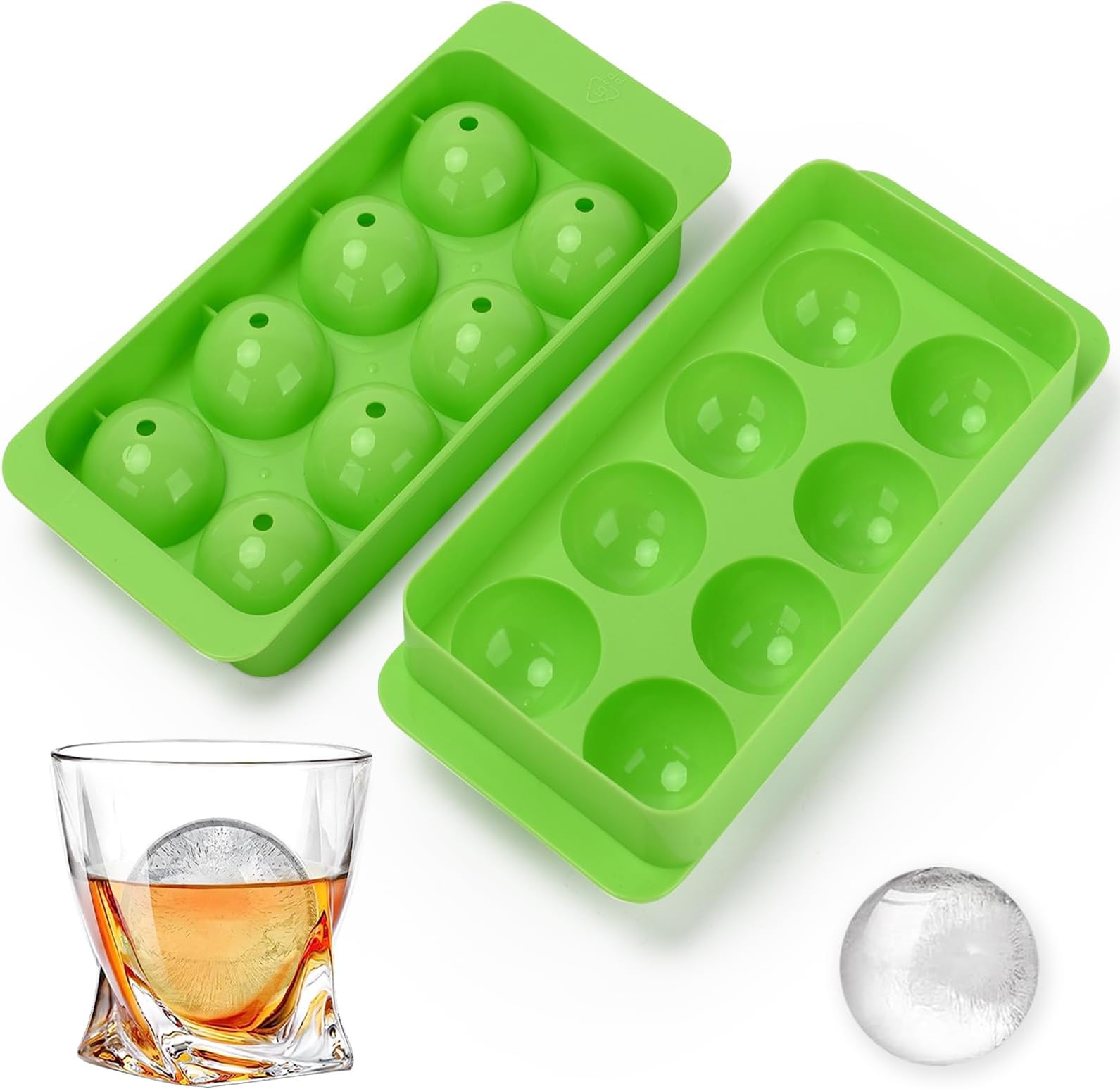 Toobimen Ice Cube Tray with Lid&Bin, 2'' Whiskey Ice Mold