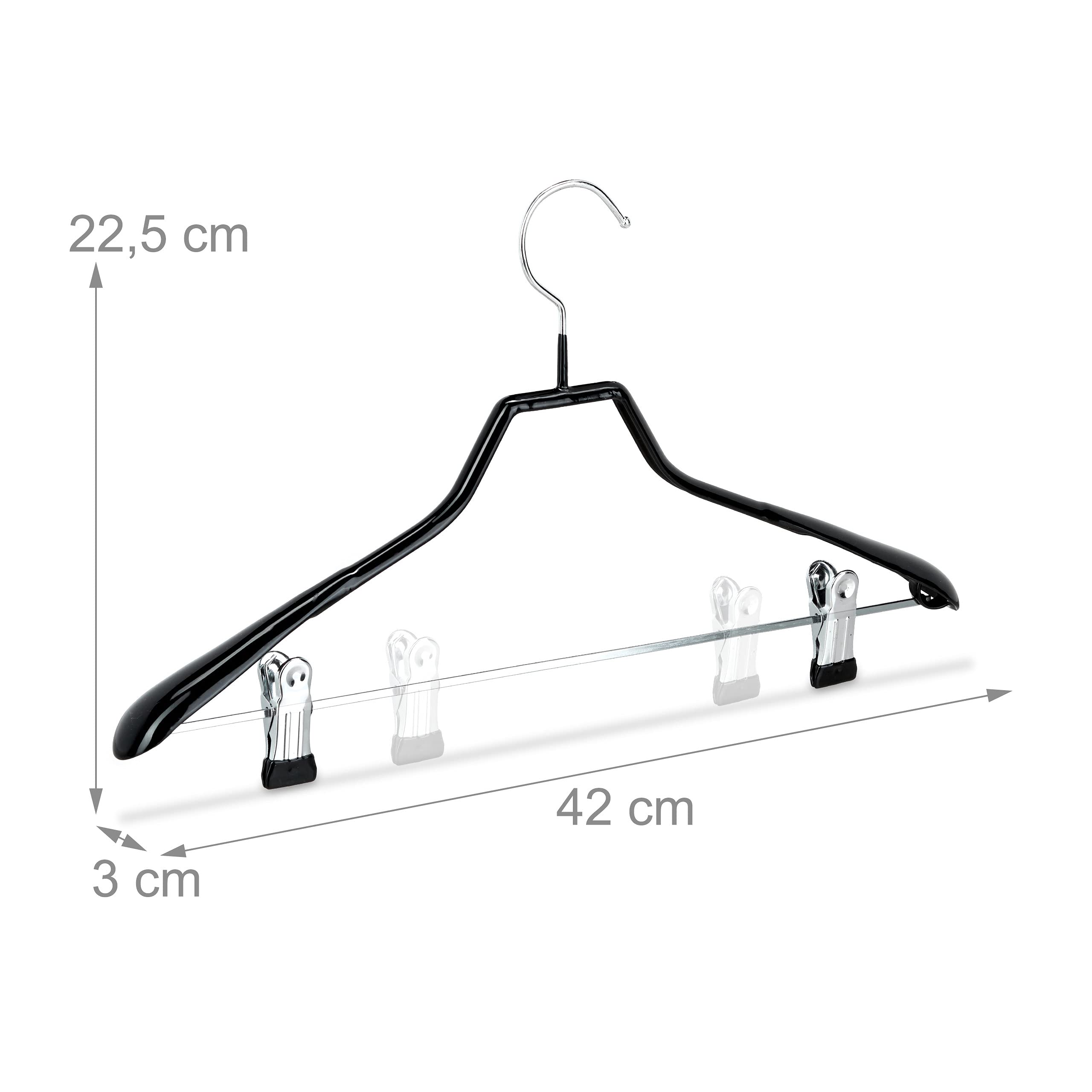 Relaxdays Grucce con Pinze, Set da 100, Stampelle Completi, Gommate in Metallo, Antiscivolo, Salvaspazio, 42 cm, Nero