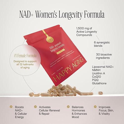 Miniatura 8 de Happy Aging Advanced Longevity Cápsulas  Complejo NAD+ con Resveratrol  Apoya la energía celular y el envejecimiento saludable  90 cápsulas
