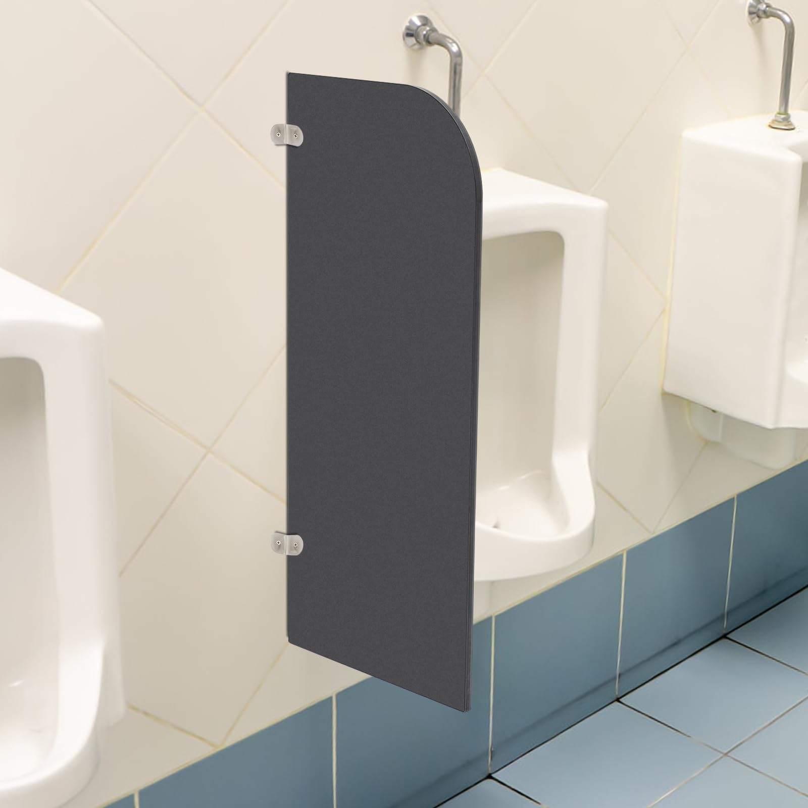 Parete divisoria per WC per orinatoio, 90 x 40 cm, in resina fenolica, impermeabile e ignifugo, parete divisoria per urinatoio per luoghi pubblici, scuole, uffici (angolo rotondo)