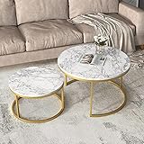 Lecut Modern Nesting Coffee Table Round Coffee Table Set of 2 End Table with Marble Wood Top for...