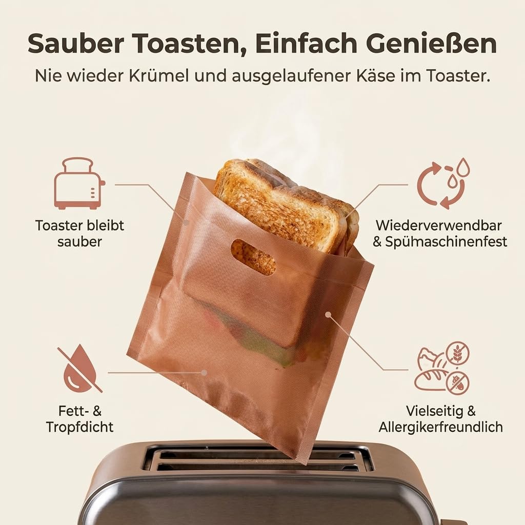 Sunmondo 6 x tostbag – torba na papier do pieczenia na toster – nadaje się do mycia w zmywarce, do 50 x