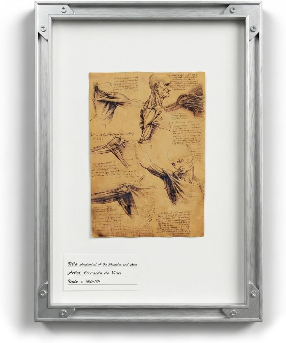 Leonardo da Vinci Manuscript Framed Wall Art - Renaissance Sketch & Invention Poster - Modern Aluminum Frame - Intellectual Decor for Home, Office, Study (8.4x11.9 Inch)