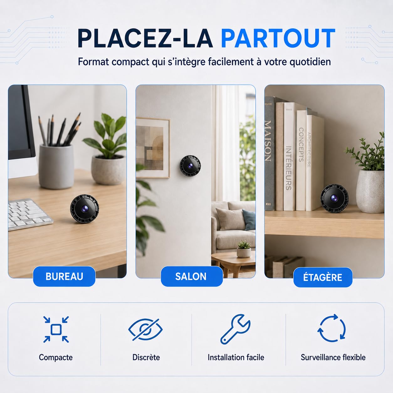 2026 Surveillance Mini Caméra Espion sans Fil , Caméra de sécurité WiFi HD 1080P avec Vision Nocturne intérieur/extérieur pour bébé, Animal de Compagnie, Compatible Smartphone (Black, Mini 4 pièce)