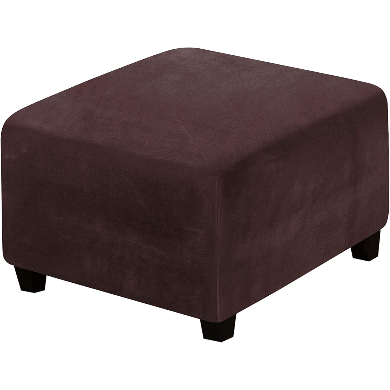 Lenurecg Ottoman Cover Washable, Square Footstool Cover, Super Soft Pouffe Cover with Elastic Bottom, Stretch Sofa Slipcovers Protector Cover, Ottomans Stool Covers,Brown,XL