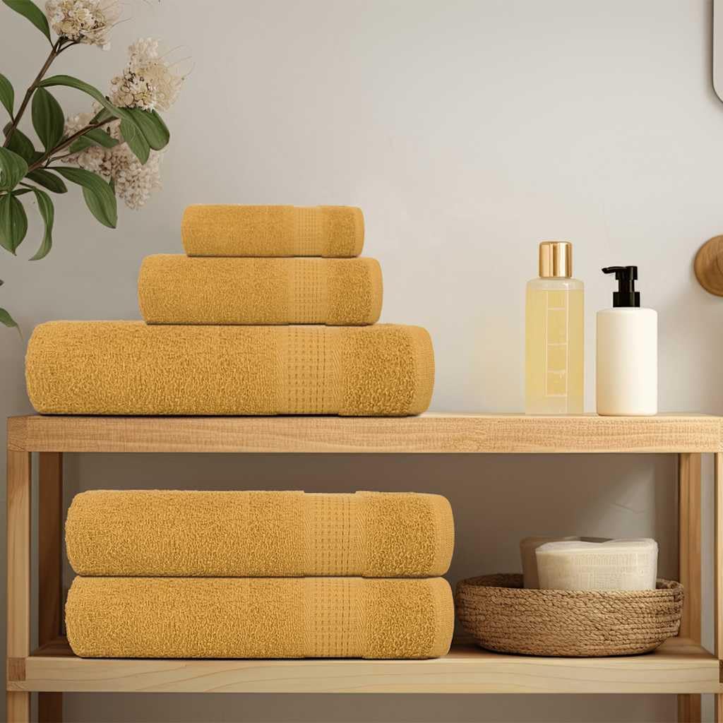 Toalla de ducha Frogn de algodón con hilado en anillo, dorado, 70 x 140 cm, juego de 4, 360 g/m², para invitados, sauna, playa y spa, absorbentes para secar
