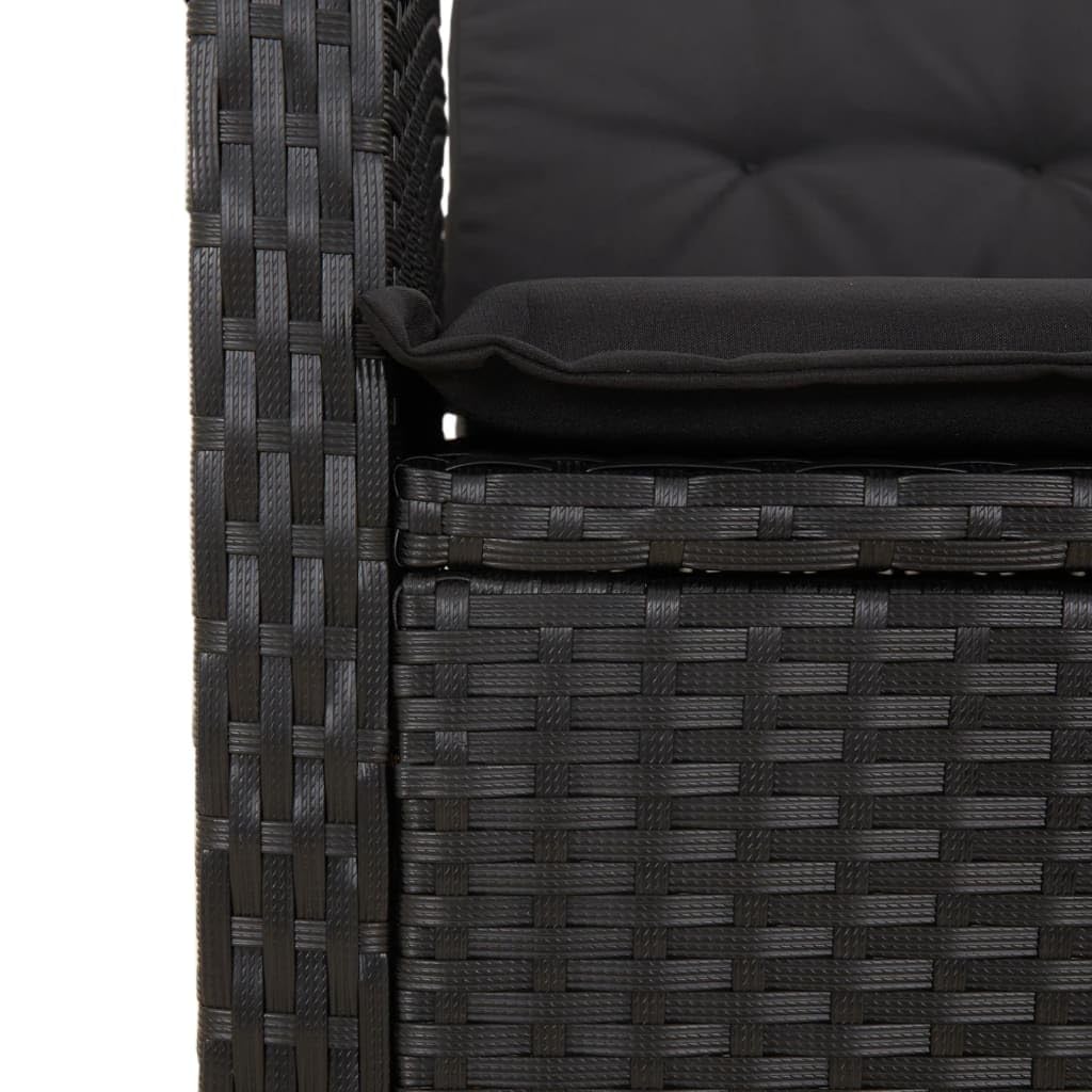 Poltrona pieghevole da giardino in rattan PE, colore nero, con schienale regolabile e cuscini spessi, rivestimento lavabile, telaio in acciaio, max. 110 kg