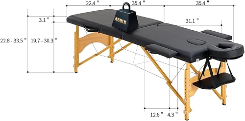 Miniatura 5 de Artechworks Mesa de masaje, cama de masaje portátil de 2 secciones, para extensiones de pestañas, mesa de tatuaje de belleza, ajustable, color negro