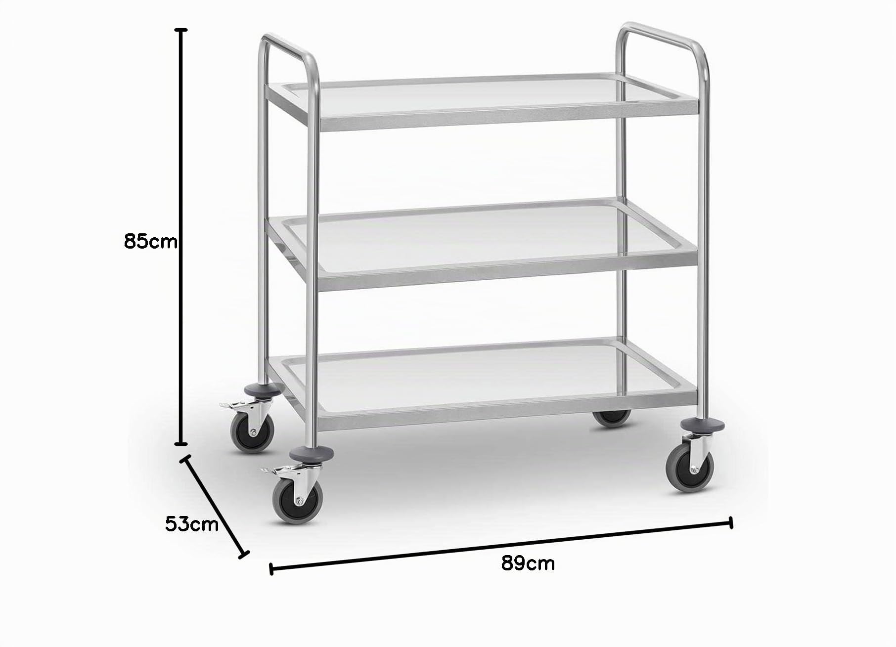 Royal Catering Chariot De Service INOX Desserte Restaurant Roulant À Vaisselle RCSW-3SQ2 (3 Plateaux, Espacement De 25 cm, 150 Kg, Acier Inoxydable)