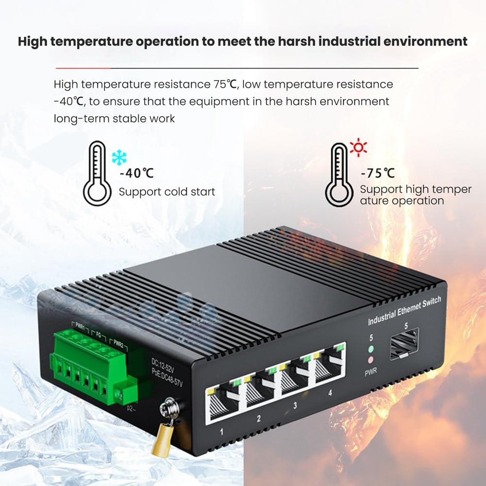 Modulo Ricetrasmettitore Interruttore Ethernet Industriale PoE Gigabit Rail Din 5 porte, Interruttore 4 porte con SFP 10/100/1000Mbps IP40 Uscita 48V Non Gestita