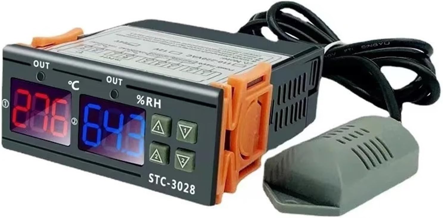 1pcs Dual Digital Thermostat Temperature Humidity Control STC-3028 Thermometer Hygrometer Incubator Controller AC 220V DC 12V 24V(Only Test Probe)