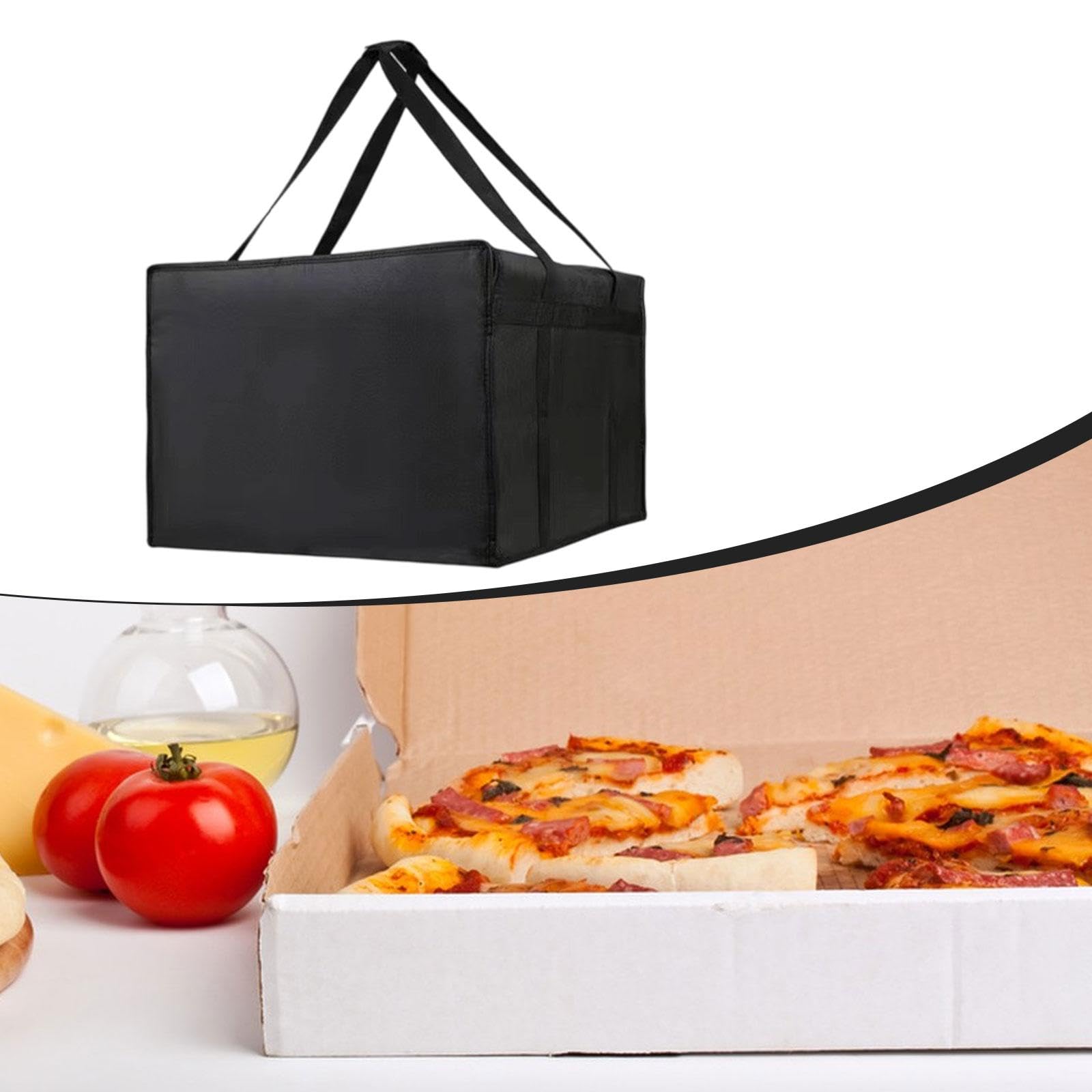 Pizza Liefertasche Isolierte Wärmebeutel Transporttasche Doppelreißverschluss Aluminiumfolie Faltbar für Familie Gastronomie Picknick Outdoor Festver, 50x50x35.5 Cm