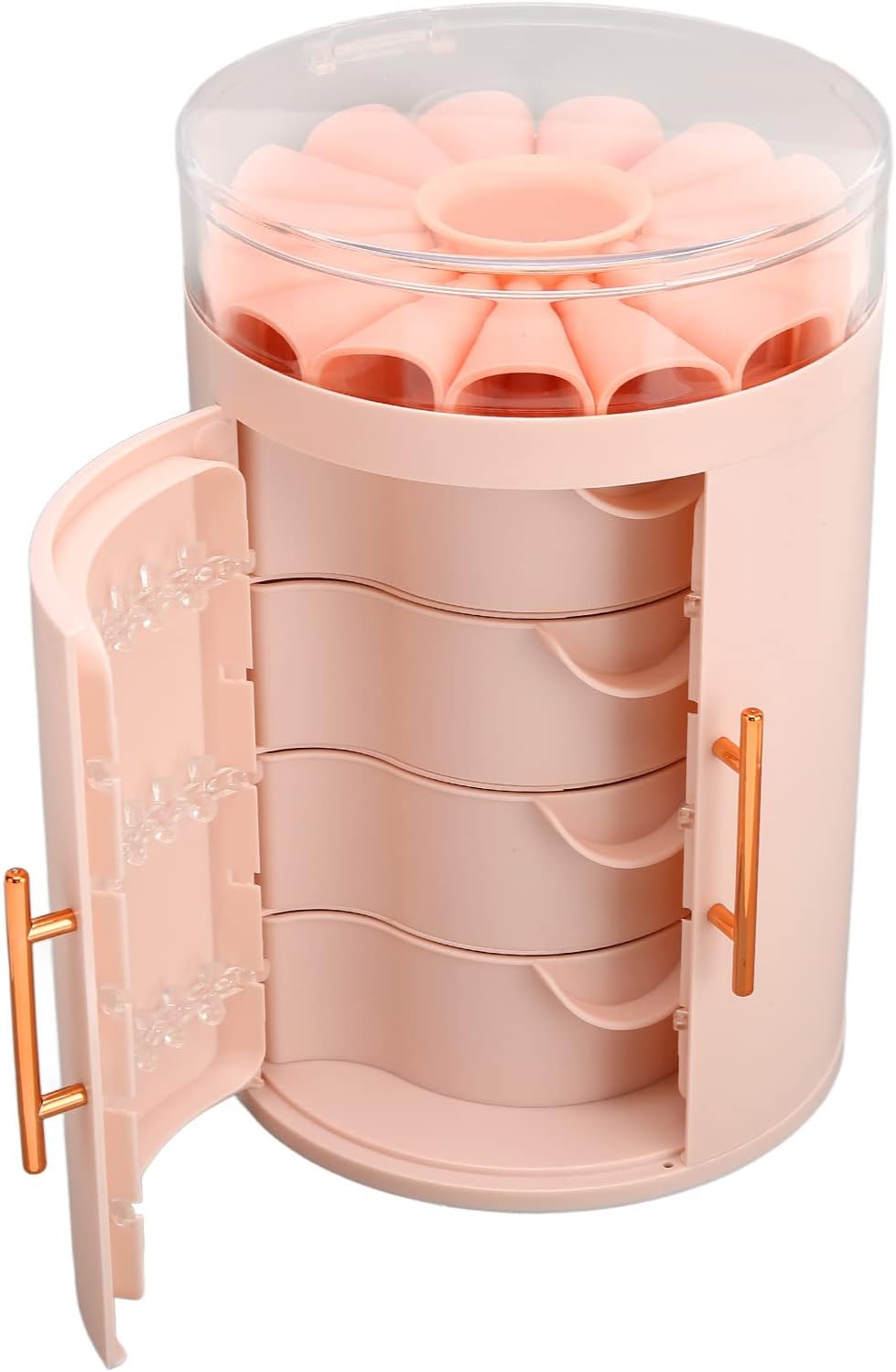5 Layer Storage Box Organizer, Double Door Mini Cabinet with Large Capacity, ABS Material for, Fake Nails and Cosmetics (Pink)