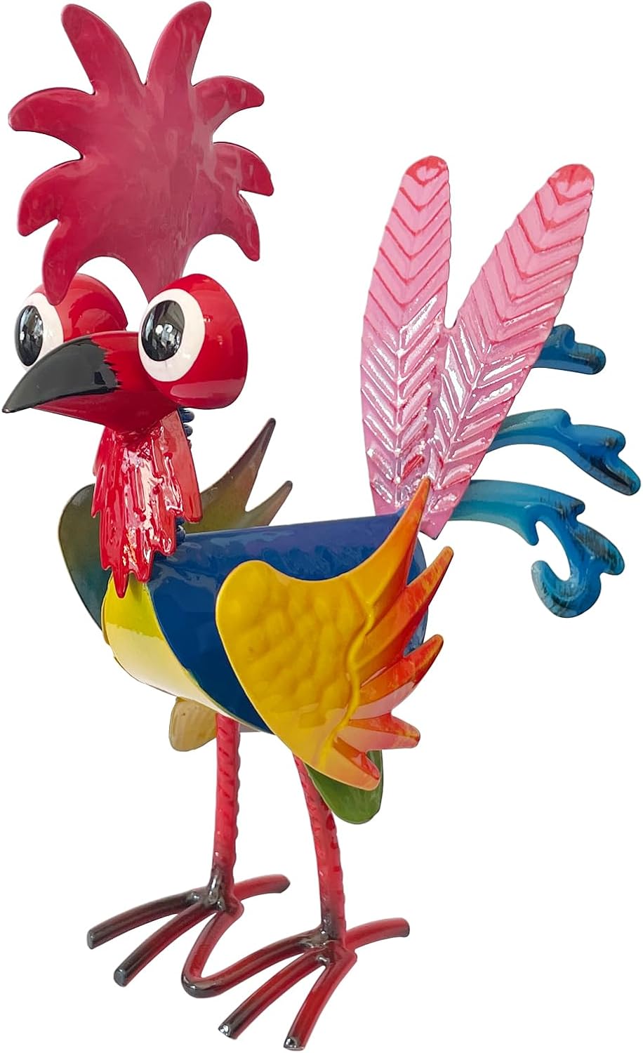 7.9" Garden Rooster Statues Sculpture, Metal Rooster Statues, Outdoor Animal Statue, Chicken Ornaments Yard Art for Backyard Patio Lawn Decorations (Rooster Colorful)