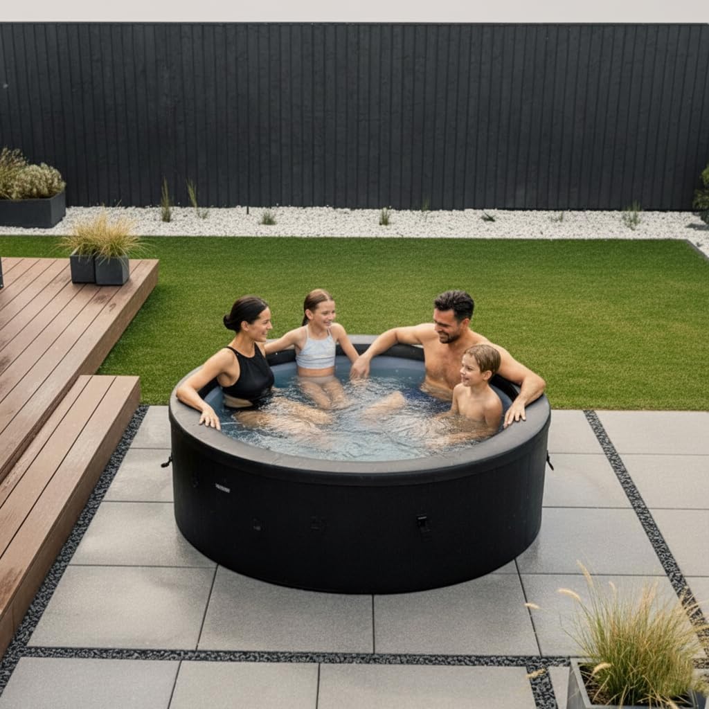 Wave Tahoe Eco Foam Hot Tub | Portable Outdoor Spa with Rapid Heating | Durable PVC Material | Easy Setup | Ideal for Garden and Patio Relaxation (Charcoal Black, 4 Person | EnergySave Bundle)