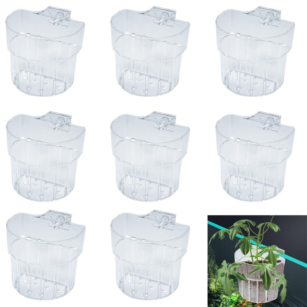 Set mit 8 transparenten Aquarium-Pflanzenhaltern mit Haken zum Aufhängen, optimale Positionierung für das Wachstum von Aquarien (B)