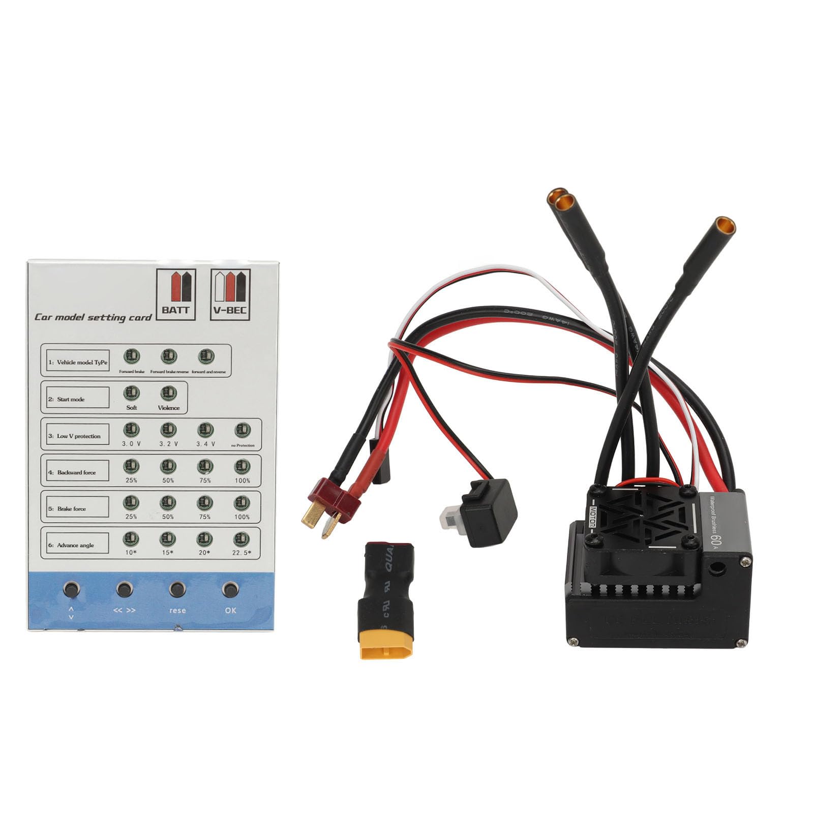 do samochodu RC 1/10, bezszczotkowy elektroniczny regulator prędkości 60A wodoodporny, do baterii Lipo 2S-3S, kompatybilny z silnikiem 3650 3660 3670, wiele zabezpieczeń,