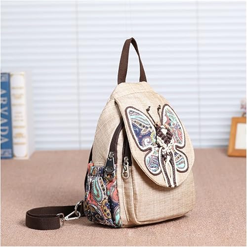 Vista 2 de HUANGGUOSHU Bolso tipo mochila para mujer, estilo bohemio, pequeño, convertible, con diseño tejido y hongo, para mujer hippie, beige a, Mochilas