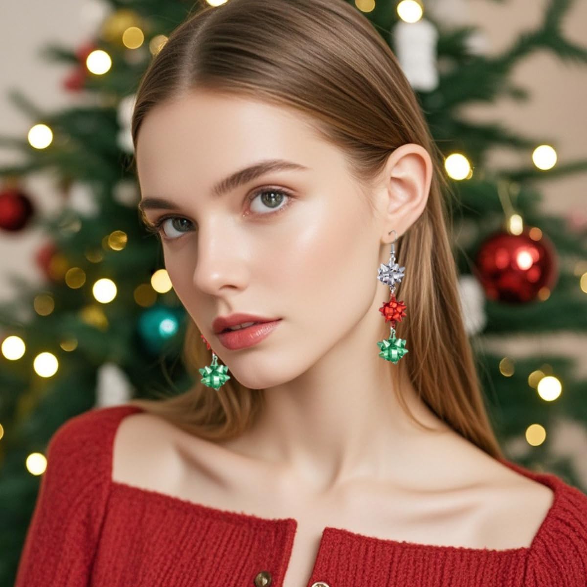 Christmas Earrings Merry Christmas Tree Bow Light Bulb Candy Cane Gingerbread Man Xmas Ornament Dangle Drop Earrings Holiday Festive Jewelry for Women - Image 5