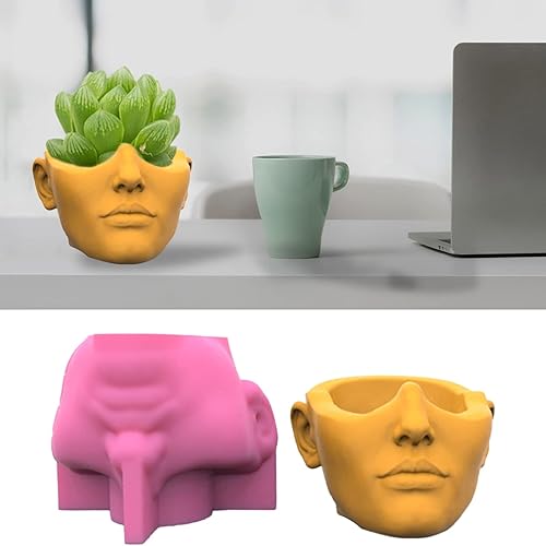 Miniatura 2 de Molde de silicona para maceta de cara humana, maceta suculenta, moldes de yeso de cemento de arcilla, moldes de yeso para bricolaje, hogar, jardín,
