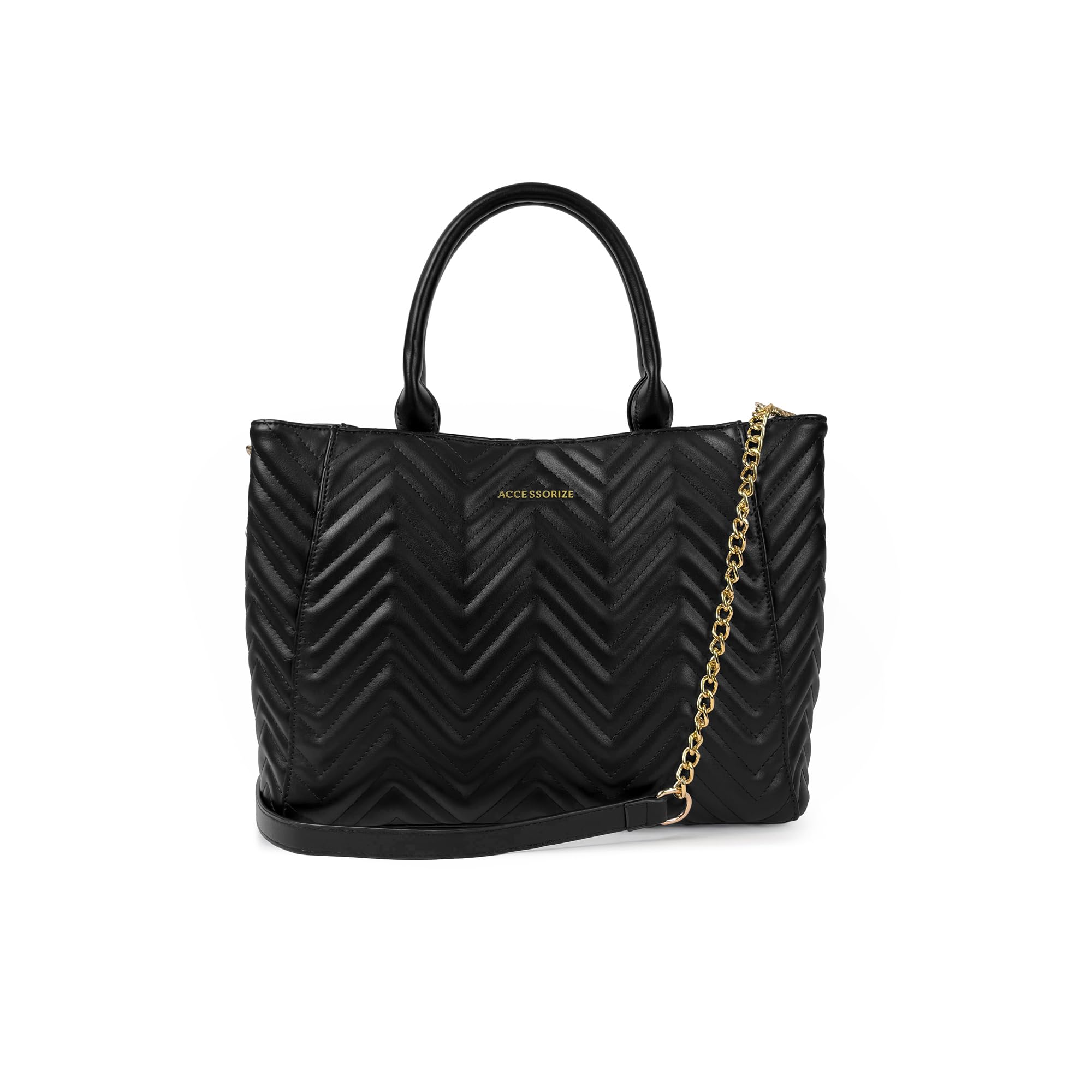 London Women's Wren Handheld Bag | Chevron Quilted Faux Leather Satchel with Chain Strap | Elegant Day-to-Evening Bag-image-17
