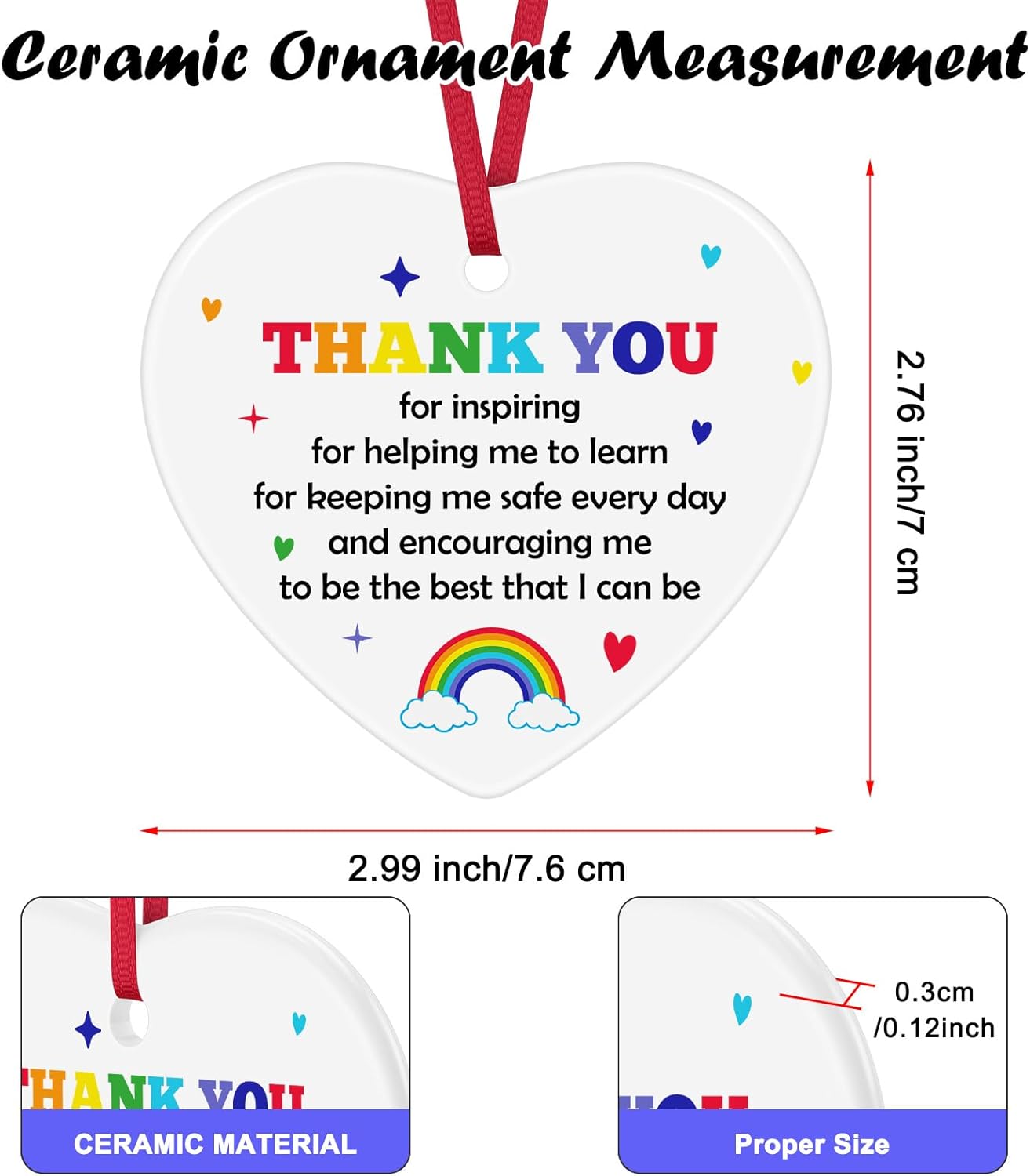 Teacher Appreciation Gifts Ceramic Ornament End of Year Gift for Kindergarten Daycare Teachers Nanny Thank You Gifts for Teacher from Student Graduation Retirement Birthday Gift Christmas Ornaments - Image 2