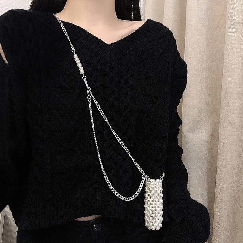 Vista 2 de Bolsa con soporte para lápiz labial para collar, soporte para lápiz labial, estuchebolsamanga para mujer, con cuentas de perlas, bolsa pequeña